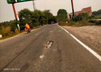 खीरों में बसहा नाला पुल क्षतिग्रस्त, गहरे गड्ढों से दिखा पुल का जाल