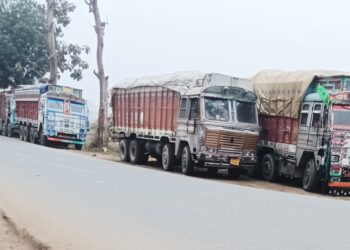 एफसीआई गोदाम पर ट्रकों का जमावड़ा, फरेंदा–बृजमनगंज मार्ग पर रोजाना जाम