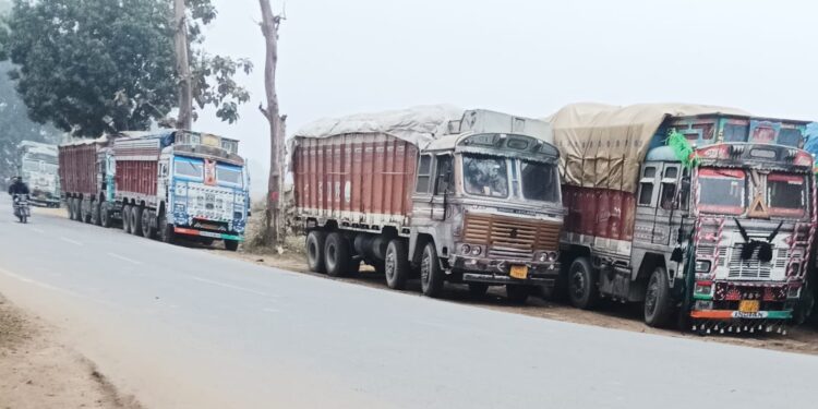 एफसीआई गोदाम पर ट्रकों का जमावड़ा, फरेंदा–बृजमनगंज मार्ग पर रोजाना जाम