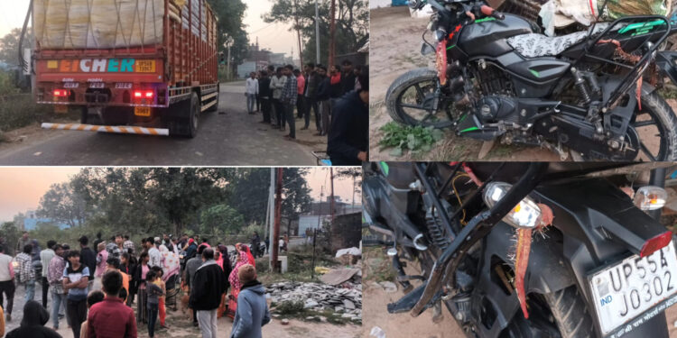 बृजमनगंज–फरेंदा मार्ग पर दुर्घटना: डीसीएम की टक्कर से बाइक सवार गंभीर रूप से घायल