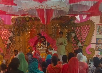 भागवत कथा में गूंजे श्रीकृष्ण जन्म के भजन, पं. आदित्य जी बोले-कथा श्रवण से दूर होती है जीवन की व्यथा