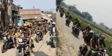 होली से पहले बृजमनगंज में पुलिस का फ्लैग मार्च, हुड़दंगियों को चेतावनी